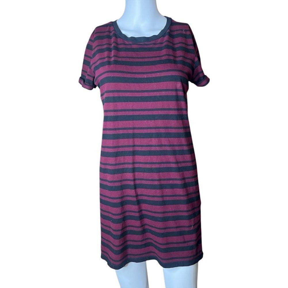 Forever 21 Striped Short Sleeve Dress Maroon and Black Size Small